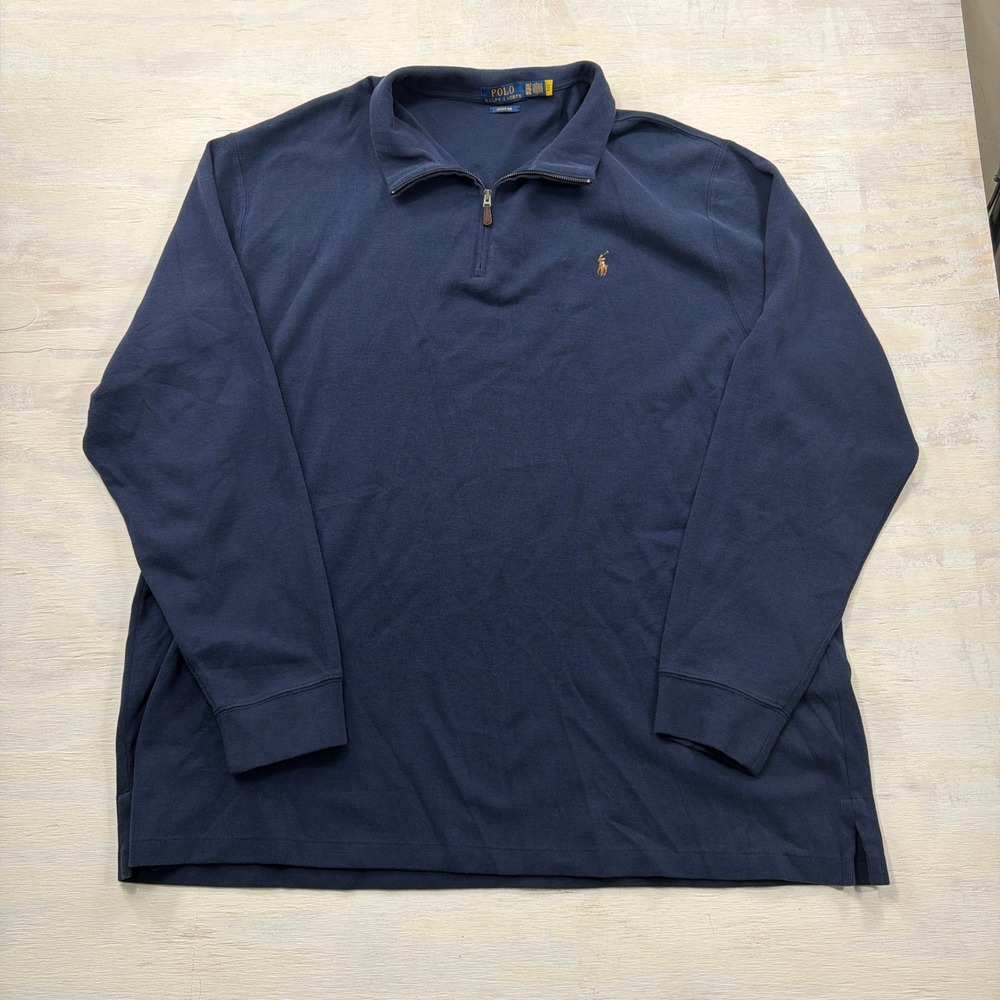 Polo Ralph Lauren Pullover Estate Rib 3XLT Quarter Zip Navy Blue Mens